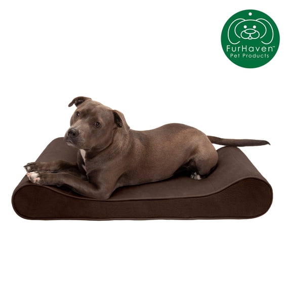 FurHaven Pet Dog Bed Cooling Gel Memory Foam Orthopedic Microvelvet Luxe Lounger Pet Bed for Dogs & Cats - Espresso, Large