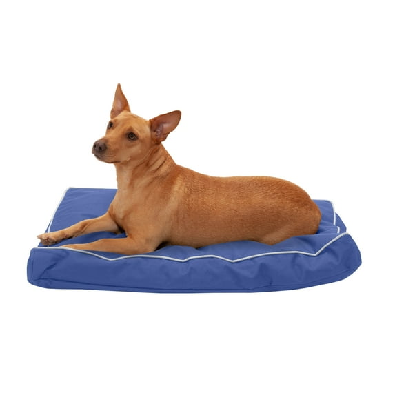 FurHaven Pet Dog Bed | Deluxe Indoor/Outdoor Water-Resistant Pillow Pet Bed for Dogs & Cats, Solid Blue, Medium