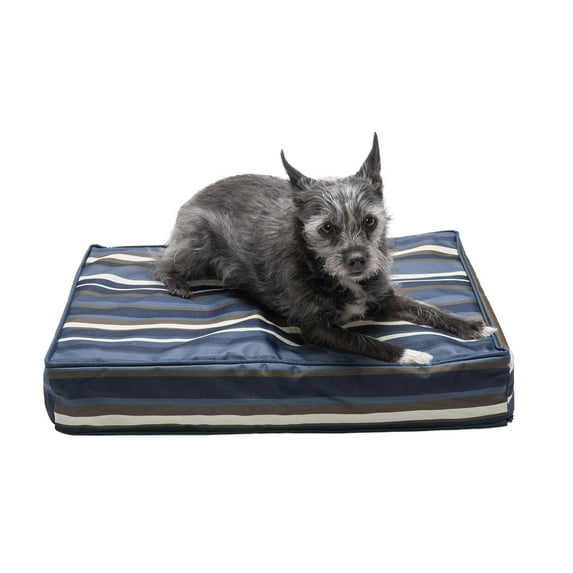 FurHaven Pet Dog Bed | Deluxe Memory Foam Indoor/Outdoor Mattress Pet Bed for Dogs & Cats, Striped Blue, Small