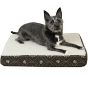 FurHaven Pet Dog Bed | Deluxe Orthopedic Faux Sheepskin & Flannel Paw Decor Print Mattress Pet Bed for Dogs & Cats, Dark Espresso, Small