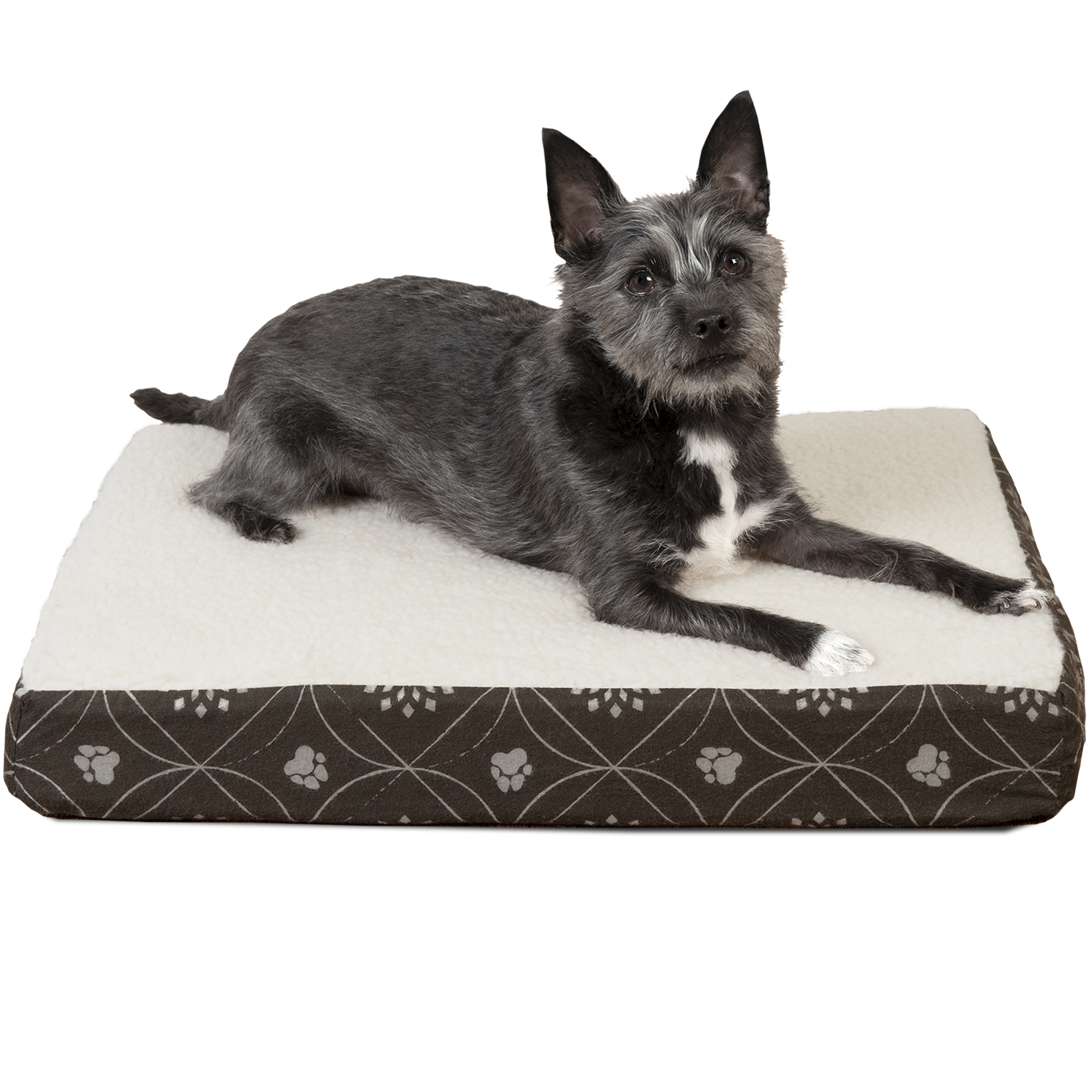 FurHaven Pet Dog Bed Deluxe Orthopedic Faux Sheepskin & Flannel Paw