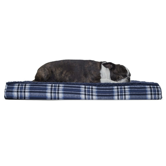 FurHaven Pet Dog Bed | Deluxe Orthopedic Plaid Mattress Pet Bed for Dogs & Cats, Midnight Blue, Medium