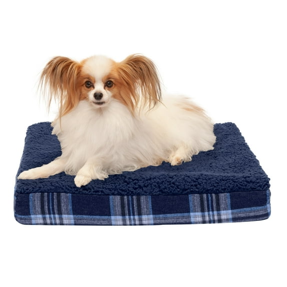 FurHaven Pet Dog Bed | Deluxe Orthopedic Plaid Mattress Pet Bed for Dogs & Cats, Midnight Blue, Small