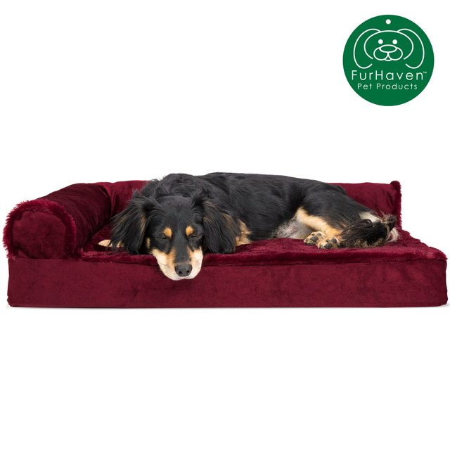 FurHaven Pet Dog Bed Deluxe Orthopedic Plush & Velvet LShaped Chaise