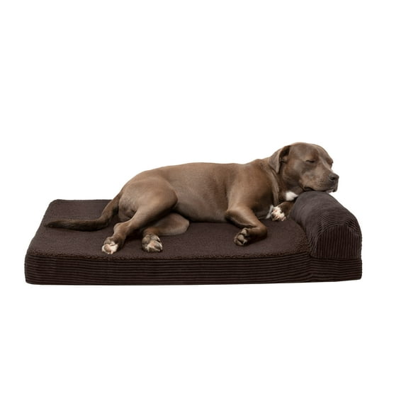 FurHaven Pet Dog Bed | Memory Foam Corduroy Chaise Faux Fleece & Corduroy Lounge Pet Bed for Dogs & Cats, Dark Espresso, Large