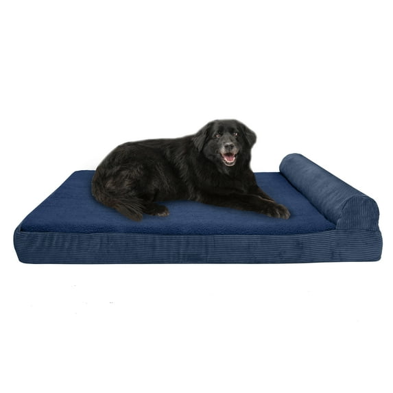 FurHaven Pet Dog Bed | Memory Foam Corduroy Chaise Faux Fleece & Corduroy Lounge Pet Bed for Dogs & Cats, Navy, Jumbo Plus