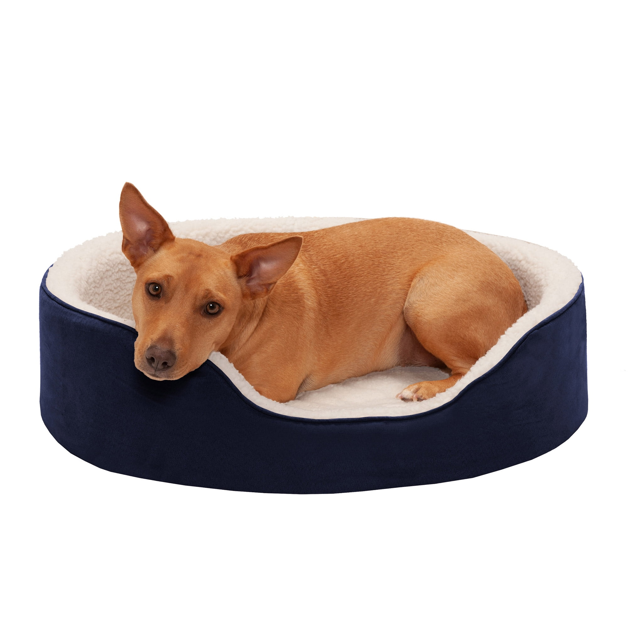 FurHaven Pet Dog Bed Orthopedic Faux Sheepskin & Suede Oval Lounger