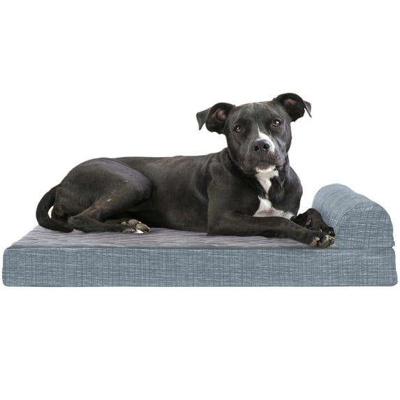 FurHaven Pet Dog Bed | Orthopedic Quilted Fleece & Print Chaise Couch Pet Bed for Dogs & Cats, Titanium, Medium