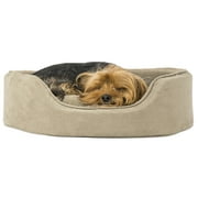 FurHaven Pet Dog Bed | Oval Terry Fleece and Suede Pet Bed for Dogs & Cats, Clay, Medium