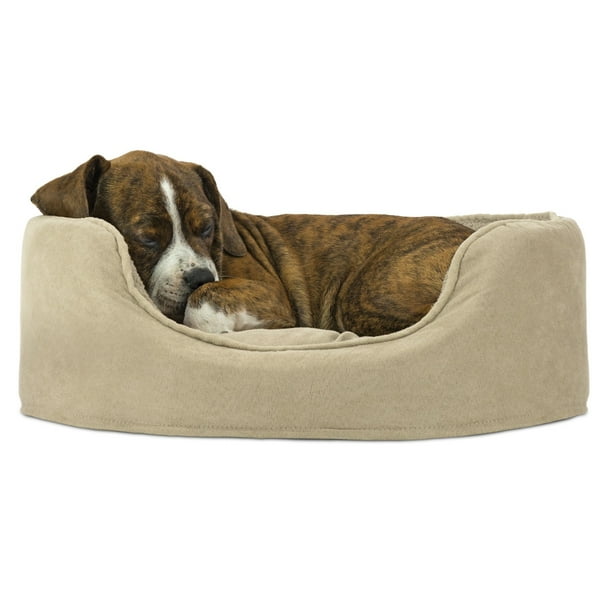 FurHaven Pet Dog Bed Oval Terry Fleece and Suede Pet Bed for Dogs