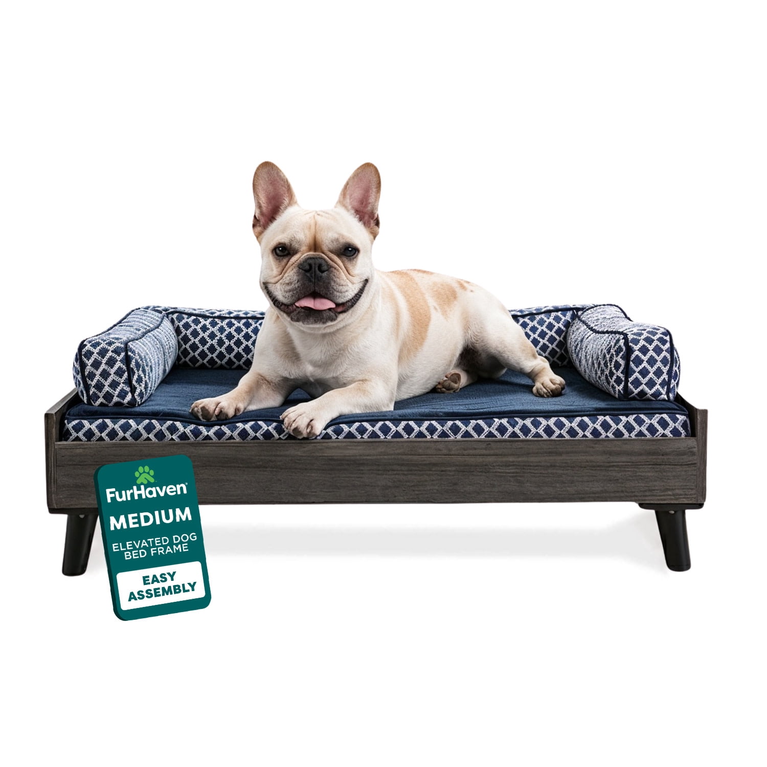Furhaven Medium Mid-Century Modern Style Elevated Dog Bed Frame - Gray Wash, Medium Bed Frame Only Medium (Veneer) Gray Wash