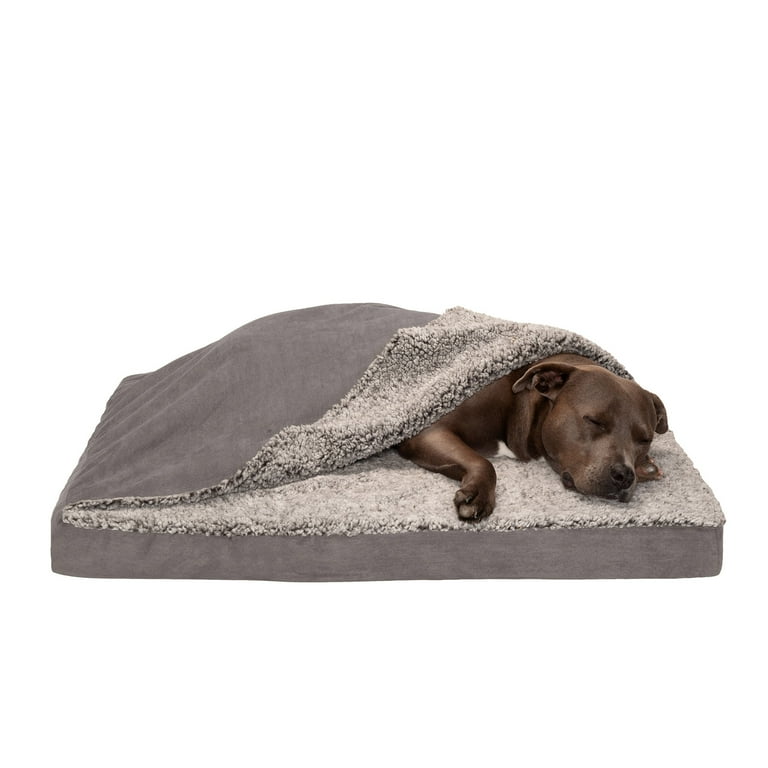 FurHaven Pet Products Berber Suede Blanket Top Cooling Gel Pet Bed for Dogs Cats Gray Large