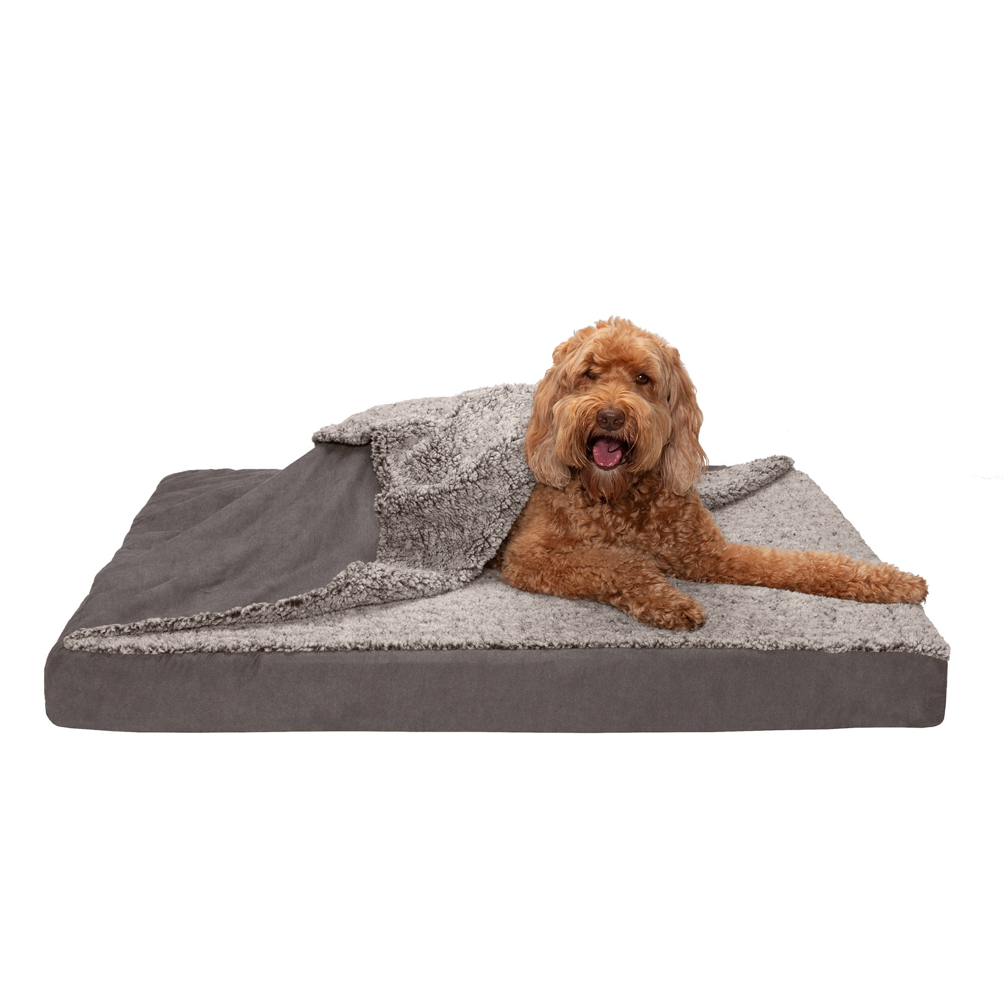 Gray Orthopedic Foam Pet Bed with Berber Fleece Blanket Top