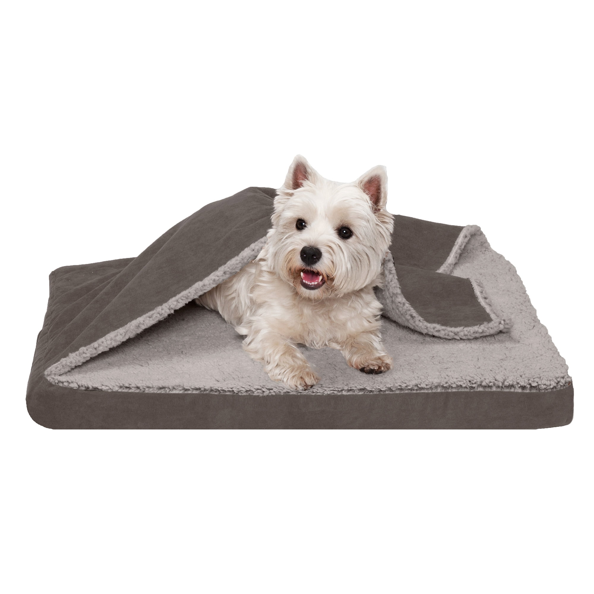 Medium Gray Orthopedic Foam Dog Bed with Berber Fleece Blanket