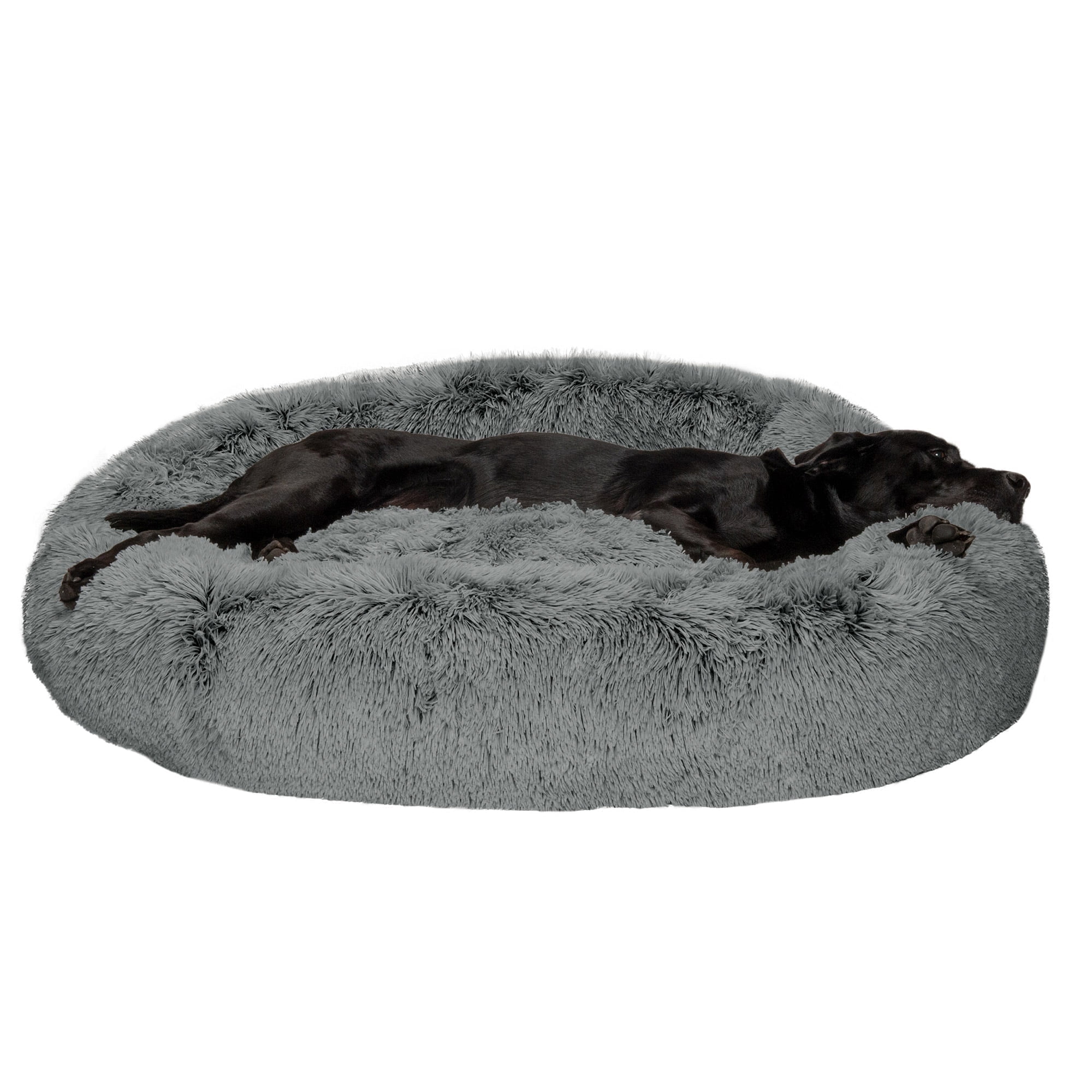 Jumbo Gray Plush Faux Fur Orthopedic Donut Pet Bed