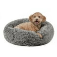 thumbnail image 1 of Furhaven 30" Round Calming Donut Dog Bed with Washable & Removable Cover & Bolster - Shaggy Plush Long Faux Fur Ball Bed - Gray, For Dogs Up to 45 lbs, Medium, 1 of 14