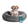 thumbnail image 1 of Furhaven 23" Round Calming Donut Dog Bed with Washable & Removable Cover & Bolster - Shaggy Plush Long Faux Fur Ball Bed - Gray, For Dogs Up to 20 lbs, Small, 1 of 10