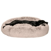 FurHaven Pet Products Calming Cuddler Long Faux Fur Donut Pet Bed for Dogs & Cats - Taupe, Jumbo - 45"