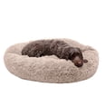 thumbnail image 1 of Furhaven 36" Round Calming Donut Dog Bed with Washable & Removable Cover & Bolster - Shaggy Plush Long Faux Fur Ball Bed - Taupe, For Dogs Up to 75 lbs, Large, 1 of 12