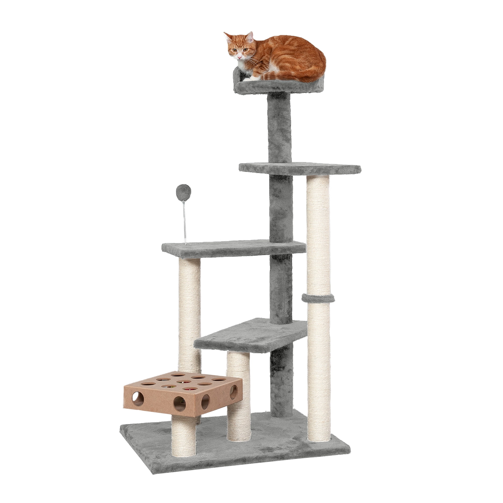 Gray Sisal Multi-Level Cat Tree with Interactive Toys