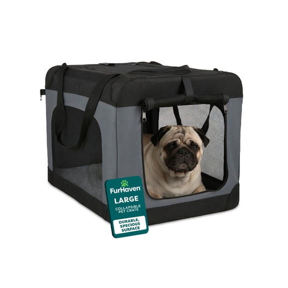 FurHaven Pet Products Collapsible Pet Crate, Black, Large, 24 Lb Limit
