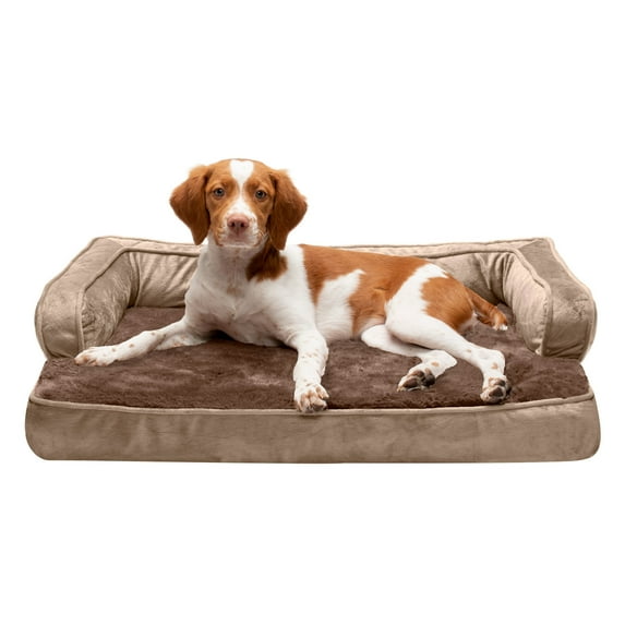 FurHaven Pet Products | Cooling Gel Memory Foam Orthopedic Plush & Velvet Comfy Couch Sofa-Style Pet Bed for Dogs & Cats, Almondine, Medium