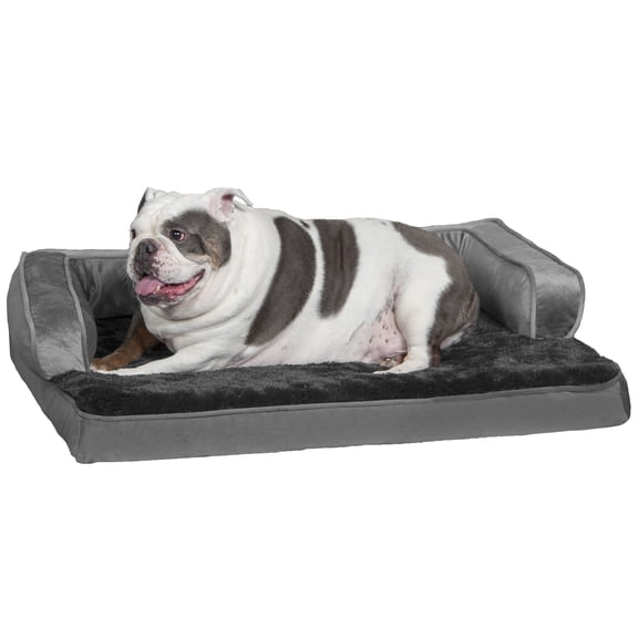 FurHaven Pet Products | Cooling Gel Memory Foam Orthopedic Plush & Velvet Comfy Couch Sofa-Style Pet Bed for Dogs & Cats, Dark Gray, Large