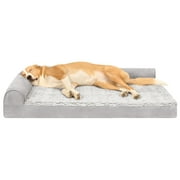 FurHaven Pet Products Embossed Faux Fur & Suede Orthopedic Deluxe L-Chaise Pet Bed for Dogs & Cats - Gray, Jumbo Plus