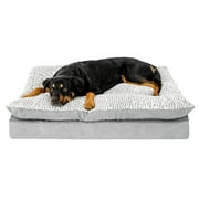 FurHaven Pet Products Embossed Faux Fur & Suede Orthopedic Pillow Top Mattress Pet Bed for Dogs & Cats - Gray, Jumbo