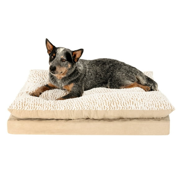 FurHaven Pet Products Embossed Faux Fur & Suede Orthopedic Pillow Top Mattress Pet Bed for Dogs & Cats - Taupe, Large
