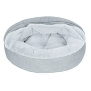 FurHaven Pet Products Extra Small Plush & Performance Linen Hooded Donut Dog & Cat Bed, Mist Gray