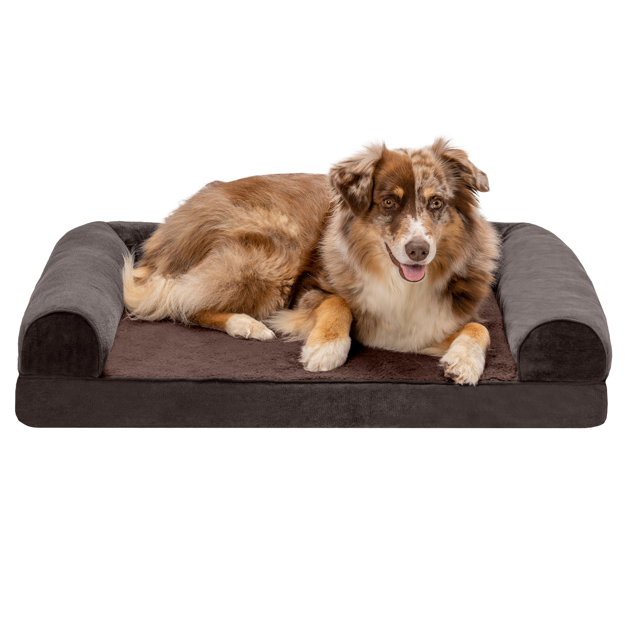 FurHaven Pet Products Faux Fleece & Chenille Cooling Gel Top Sofa Pet Bed for Dogs & Cats - Coffee, Large - image 1 of 13