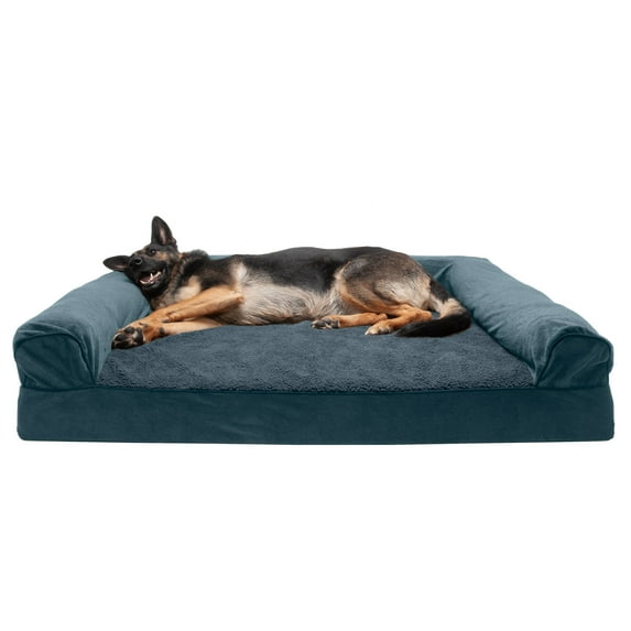 FurHaven Pet Products Faux Fleece & Chenille Cooling Gel Top Sofa Pet Bed for Dogs & Cats - Orion Blue, Jumbo Plus