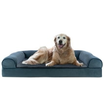 FurHaven Pet Products Faux Fleece & Chenille Cooling Gel Top Sofa Pet Bed for Dogs & Cats - Orion Blue, Jumbo