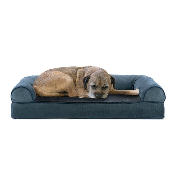FurHaven Pet Products Faux Fleece & Chenille Cooling Gel Top Sofa Pet Bed for Dogs & Cats - Orion Blue, Medium