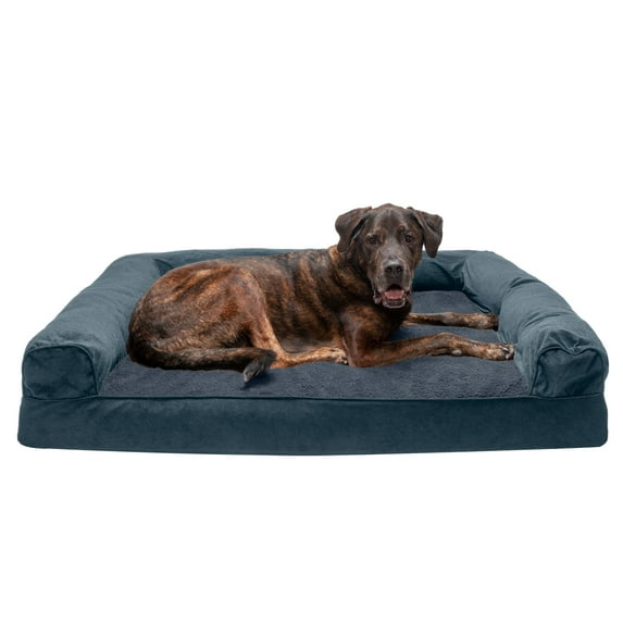 FurHaven Pet Products Faux Fleece & Chenille Memory Top Sofa Pet Bed for Dogs & Cats - Orion Blue, Jumbo Plus