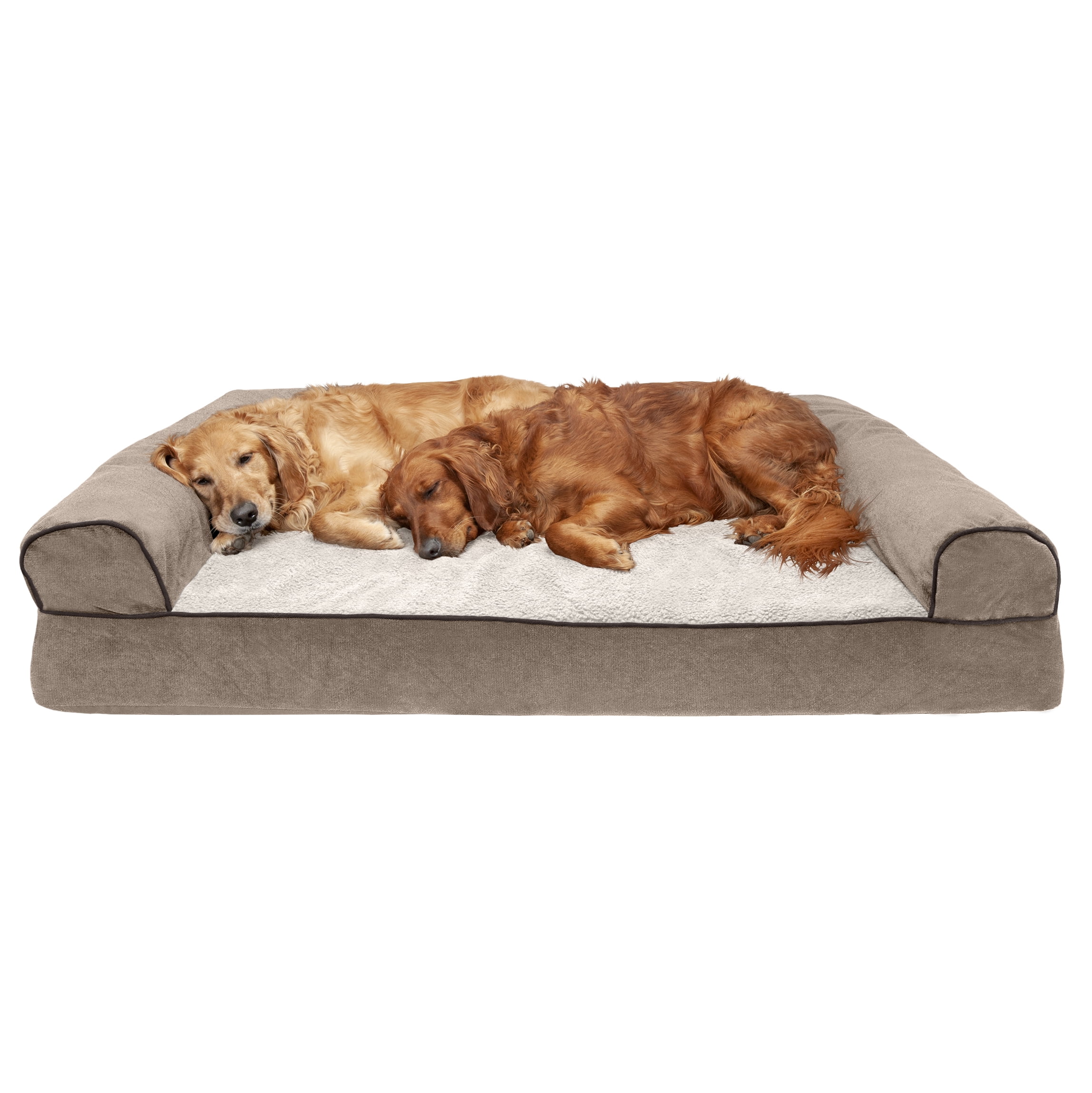 FurHaven Pet Products Faux Fleece & Chenille Orthopedic Sofa Pet Bed for Dogs & Cats - Cream, Jumbo Plus