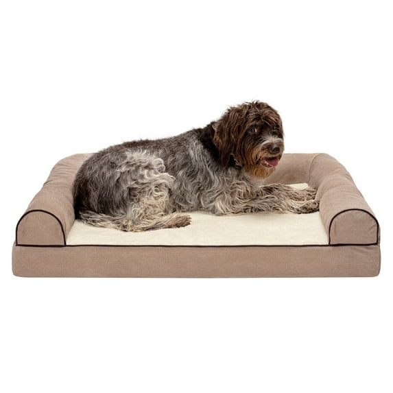 FurHaven Pet Products Faux Fleece & Chenille Orthopedic Sofa Pet Bed for Dogs & Cats - Cream, Jumbo