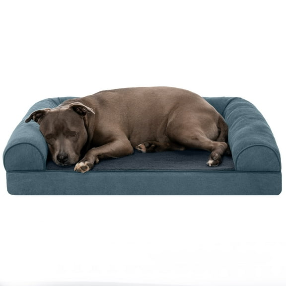 FurHaven Pet Products Faux Fleece & Chenille Orthopedic Sofa Pet Bed for Dogs & Cats - Orion Blue, Large