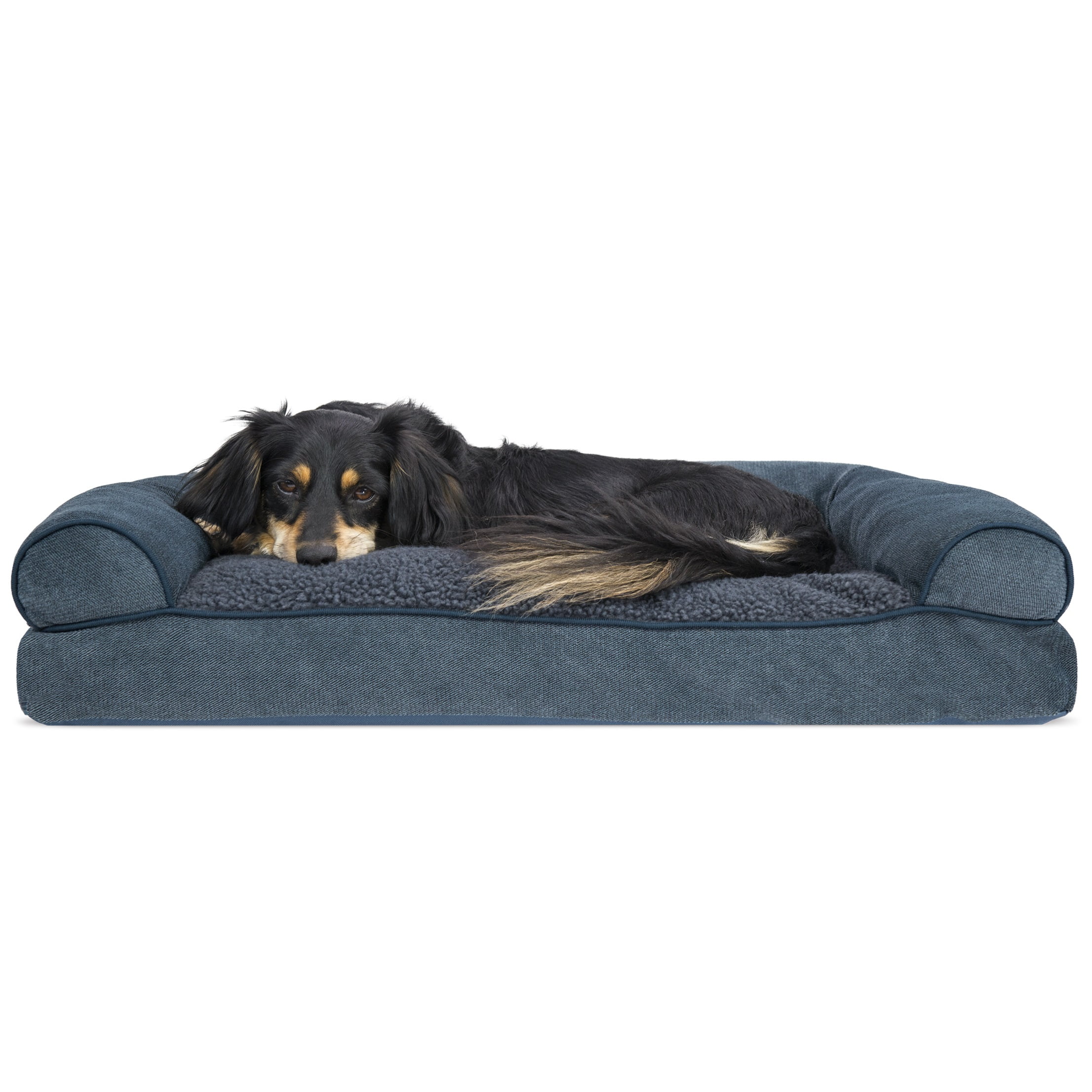 FurHaven Faux Fleece & Chenille Soft Woven Orthopedic Sofa Pet Bed - Orion Blue (Jumbo)