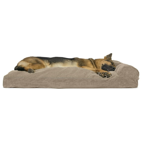 FurHaven Pet Products | Faux Fleece & Corduroy Chaise Lounge Pillow Sofa-Style Pet Bed for Dogs & Cats, Sandstone, Jumbo