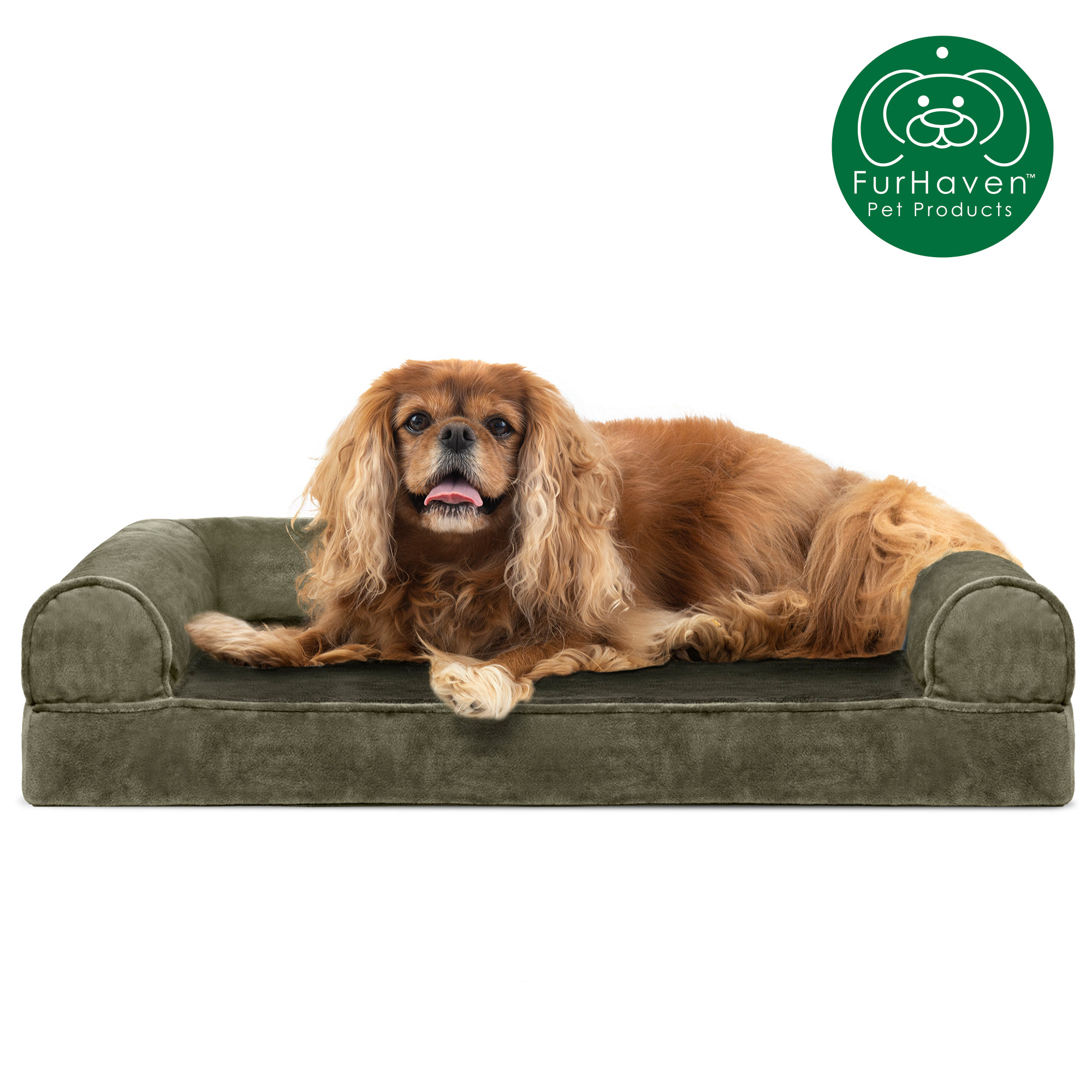 FurHaven Pet Products Faux Fur & Velvet Cooling Gel Memory Foam Sofa