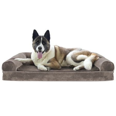 FurHaven Pet Products Faux Fur & Velvet Cooling Gel Memory Foam Sofa-Style Pet Bed for Dogs & Cats - Driftwood Brown, Jumbo