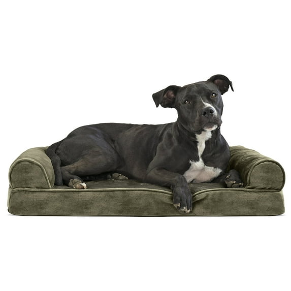 FurHaven Pet Products Faux Fur & Velvet Memory Top Sofa Pet Bed for Dogs & Cats - Dark Sage, Medium