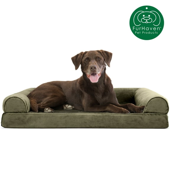 FurHaven Pet Products Faux Fur & Velvet Orthopedic Sofa Pet Bed for Dogs & Cats - Dark Sage, Large