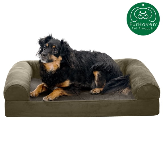 FurHaven Pet Products Faux Fur & Velvet Orthopedic Sofa Pet Bed for Dogs & Cats - Dark Sage, Medium