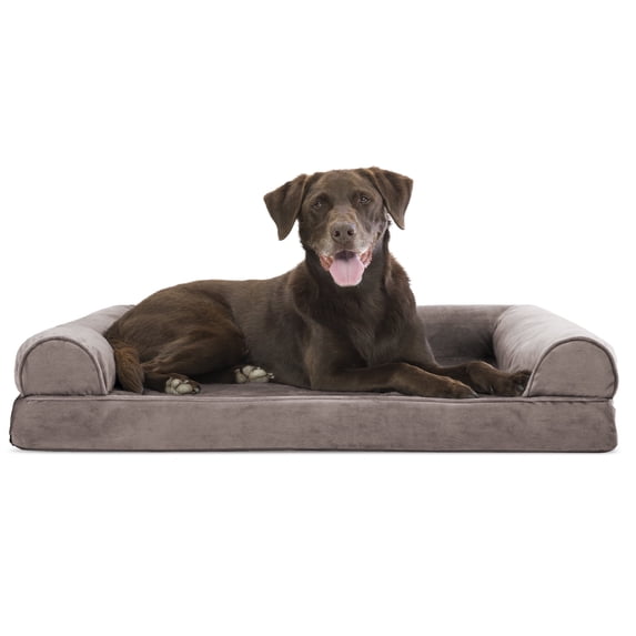 FurHaven Pet Products Faux Fur & Velvet Orthopedic Sofa Pet Bed for Dogs & Cats - Driftwood Brown, Large