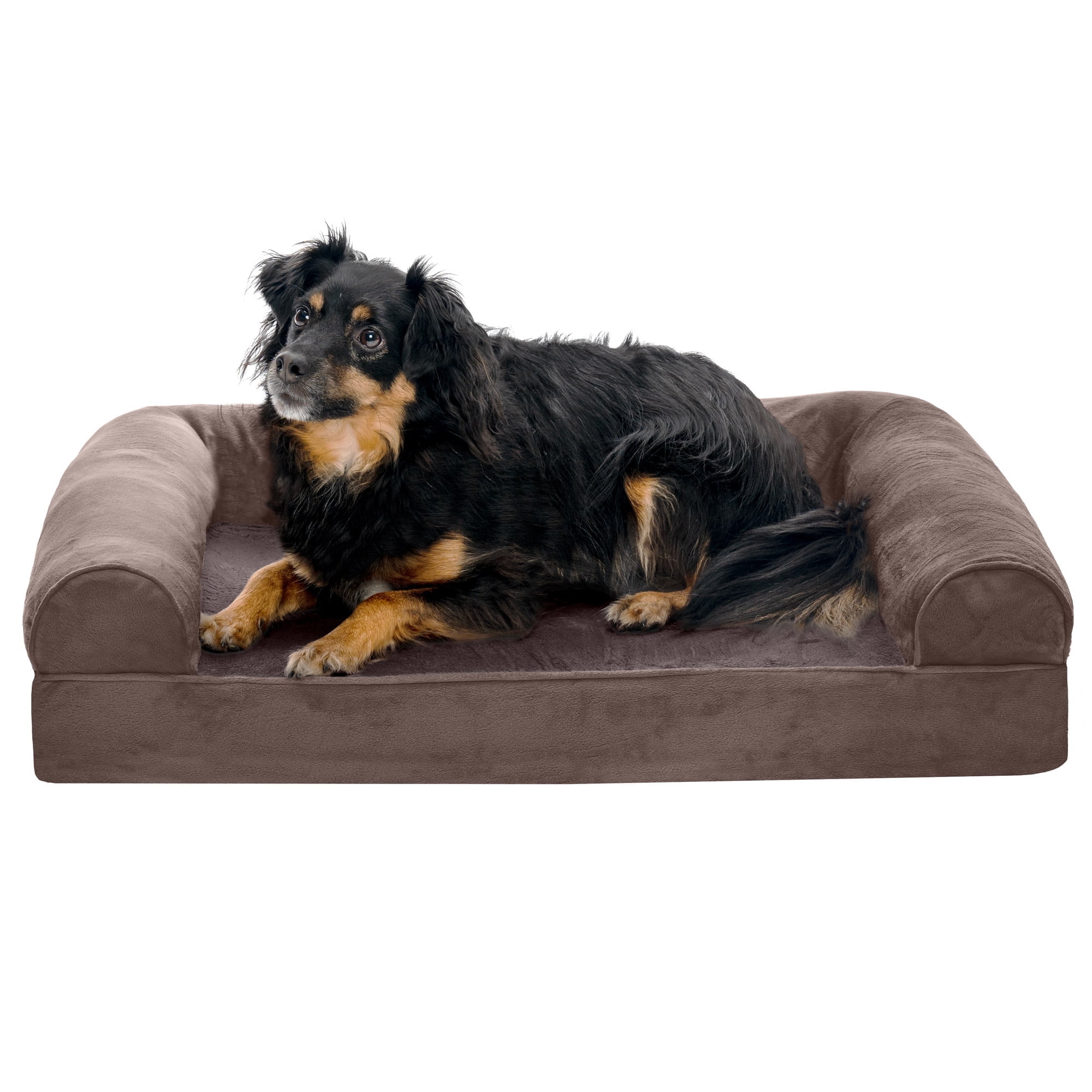 FurHaven Pet Products Faux Fur & Velvet Orthopedic Sofa Pet Bed for Dogs & Cats - Driftwood Brown, Medium