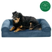 FurHaven Pet Products Faux Fur & Velvet Orthopedic Sofa Pet Bed for Dogs & Cats - Harbor Blue, Medium