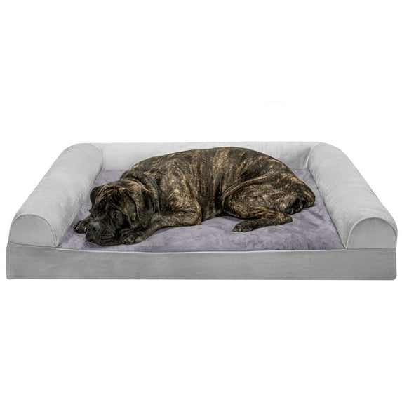 FurHaven Pet Products Faux Fur & Velvet Orthopedic Sofa Pet Bed for Dogs & Cats - Smoke Gray, Jumbo Plus